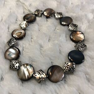 Handcrafted: gray shell beads with silver metal